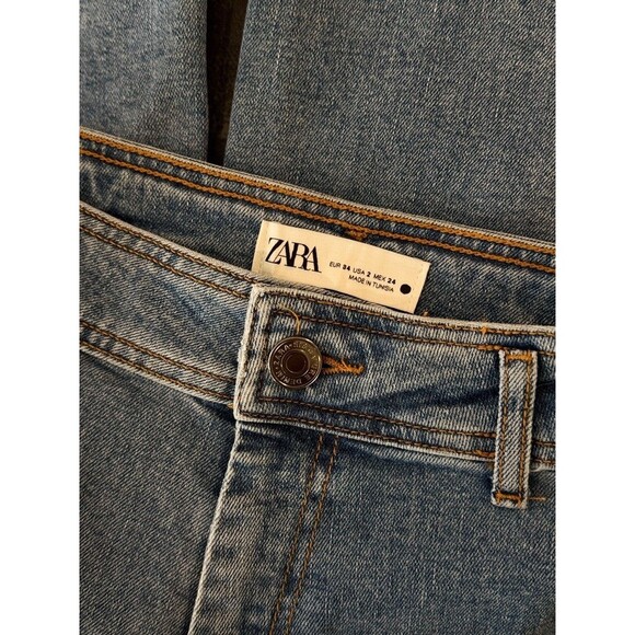 ZARA Womens Jeans Blue Denim High Rise Wide Leg Baggy Zip Fly Medium Wash Size 2 - Picture 3 of 10